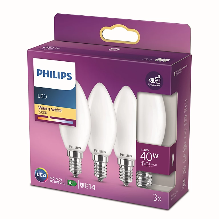 Castorama 3 Lampes LED Philips Flamme E14 40W Blanc Chaud Philips 1 Castorama 3 Lampes LED Philips Flamme E14 40W Blanc Chaud Philips
