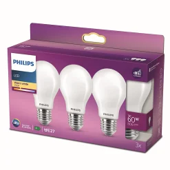 Castorama 3 Lampes LED Standard E27 60W Blanc Chaud Philips